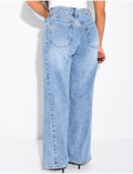 Jeans délavé à pinces à la taille