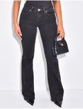 Jeans flare taille basse à poches boutons strass à l'arrière