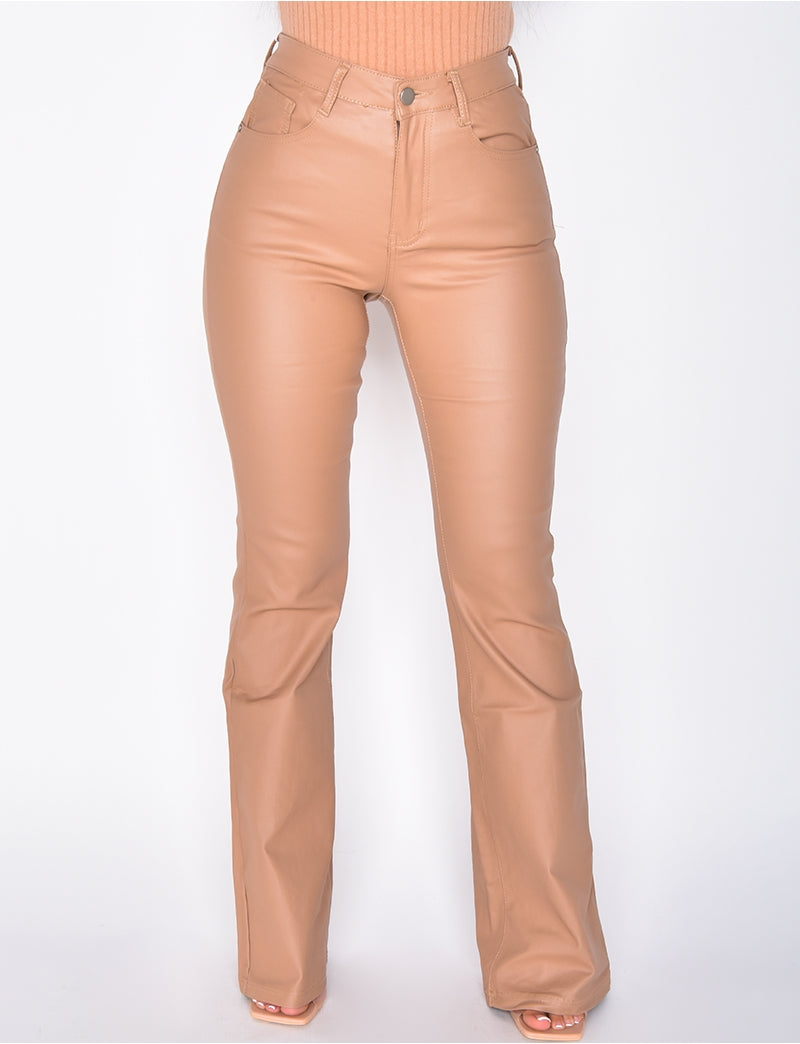 Jeans huilé taille haute taupe