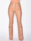 Jeans huilé taille haute taupe