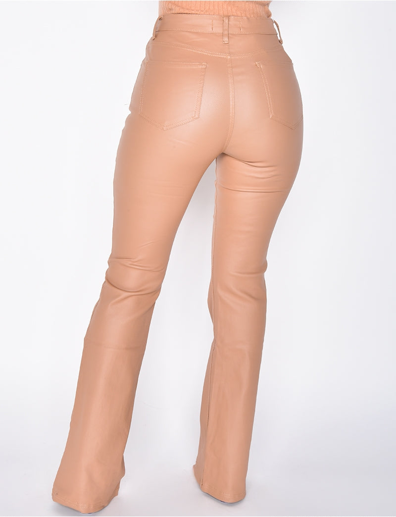 Jeans huilé taille haute taupe