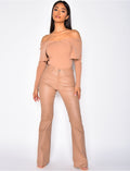 Jeans huilé taille haute taupe