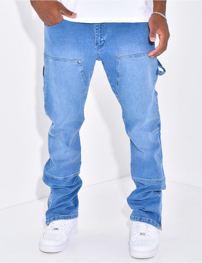 Jeans large à fermeture éclaire aux chevilles