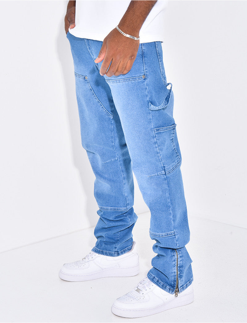Jeans large à fermeture éclaire aux chevilles