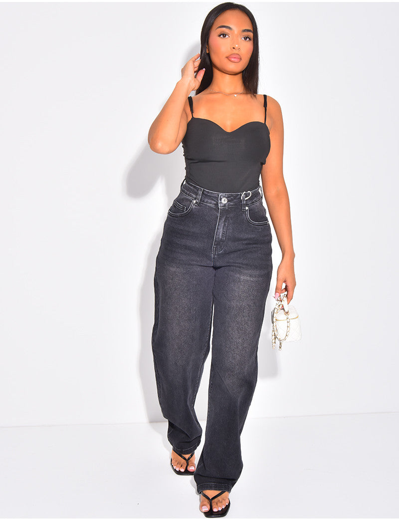 Jeans coupe ballon à taille mi haute