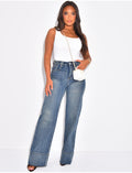 Jeans coupe large stretchy avec revers