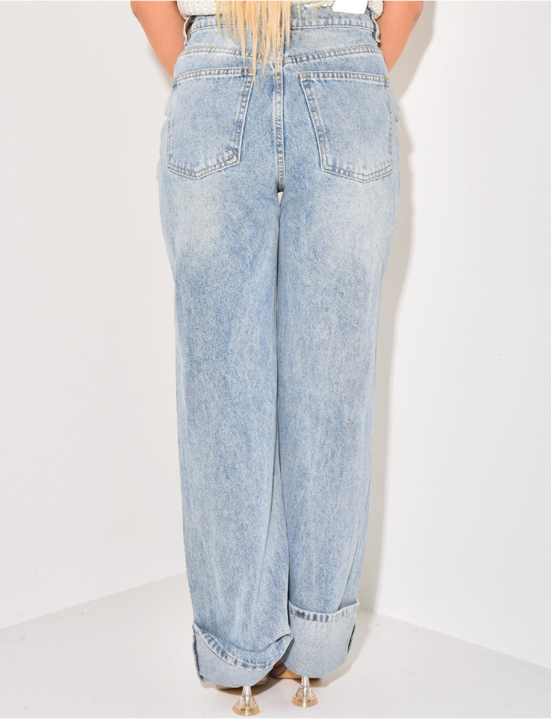 Jeans coupe droite à revers