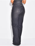 Jeans coupe droite stretchy à boutonnière croisée