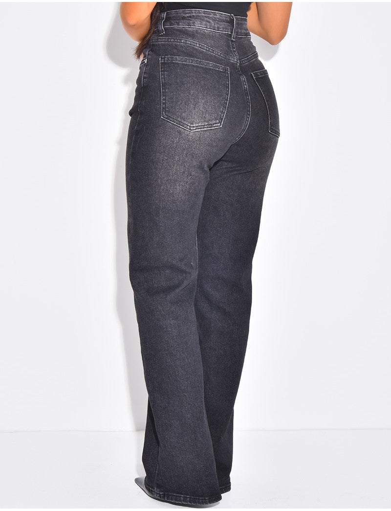 Jeans coupe droite stretchy à boutonnière croisée