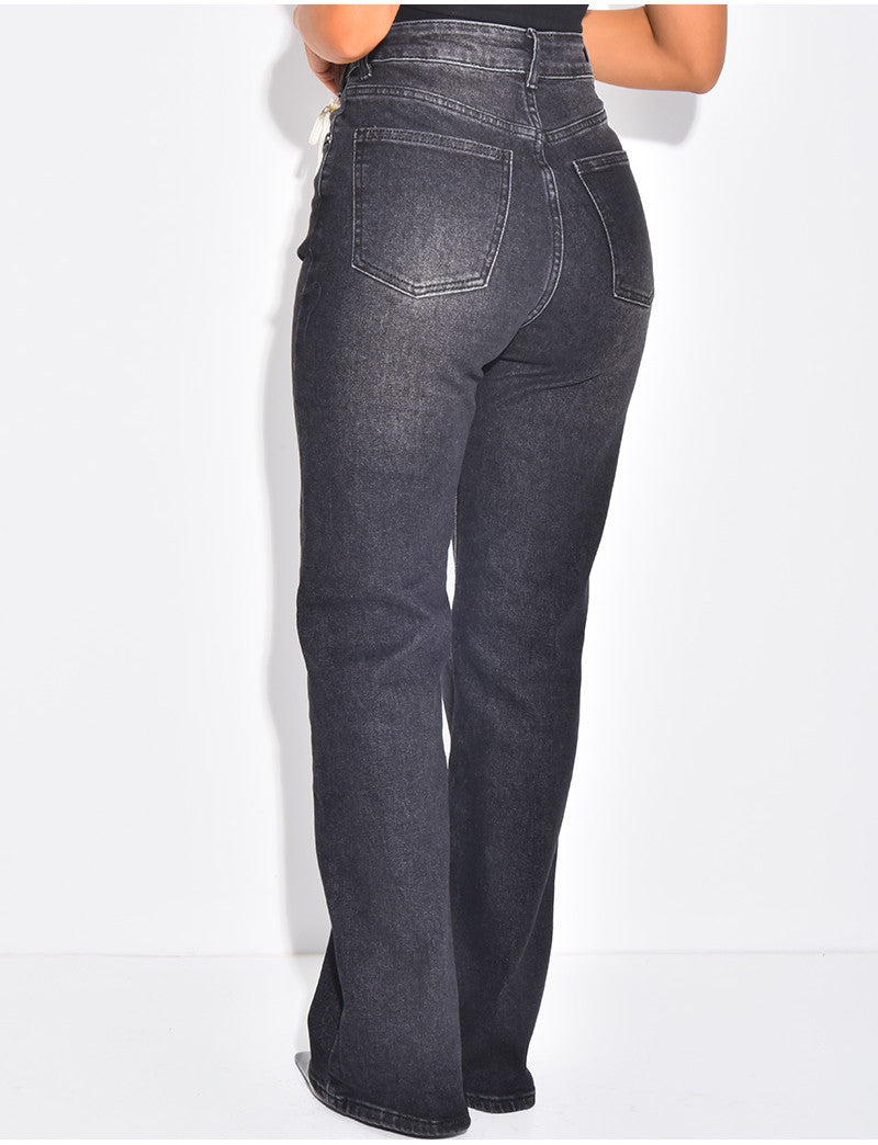 Jeans coupe droite stretchy à boutonnière croisée