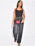 Jeans coupe ballon à taille mi haute