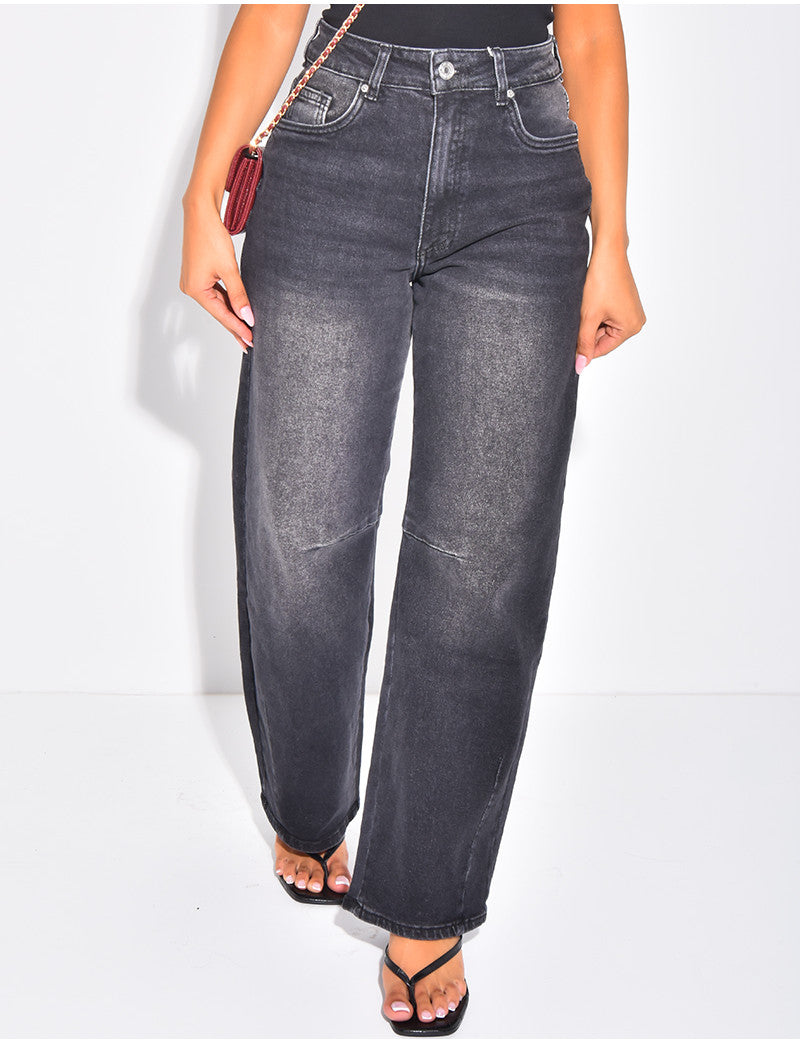 Jeans coupe ballon à taille mi haute