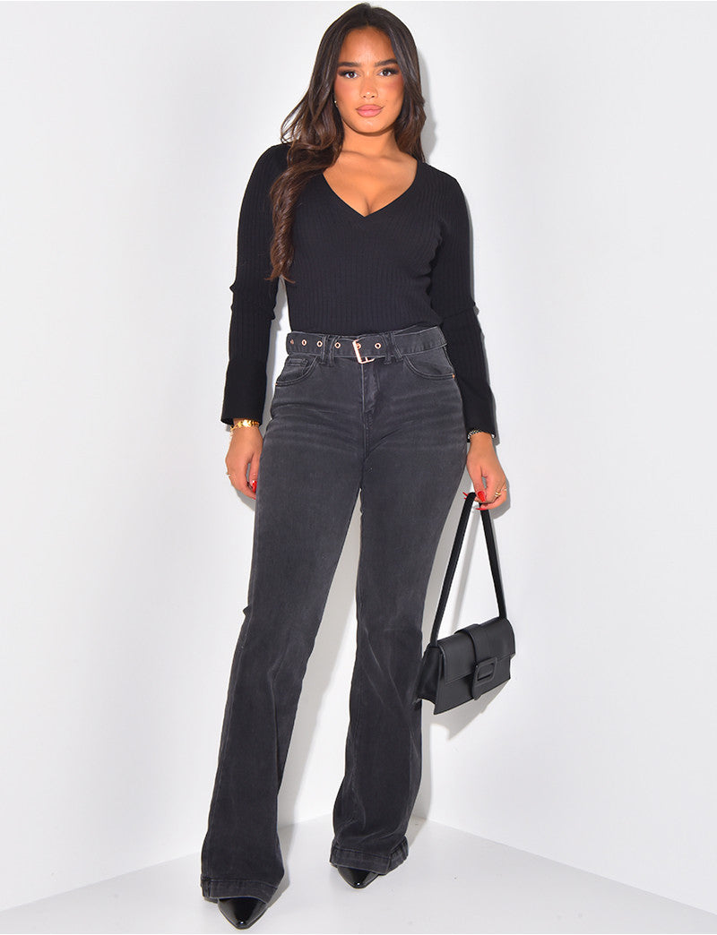 Jeans taille haute & flare à ceinture