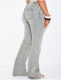 Jeans flare taille basse à délavage vintage