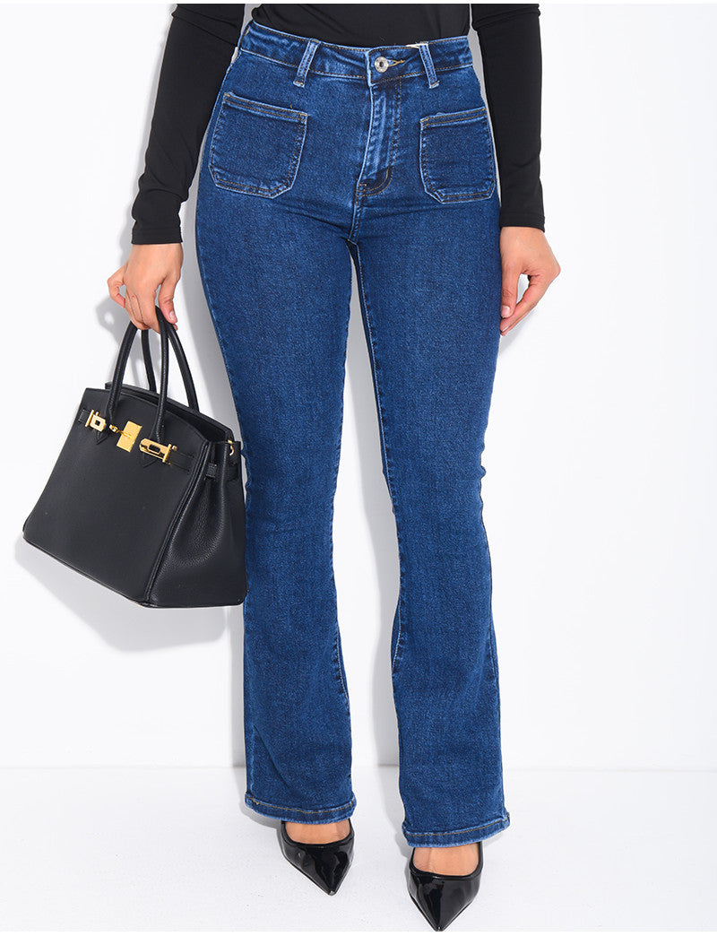 jeans flare stretch à poches sur l'avant