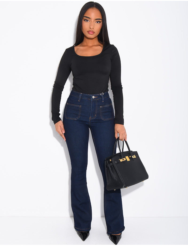 jeans flare stretch à poches sur l'avant