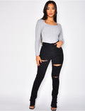 Jeans slim à fente destroy