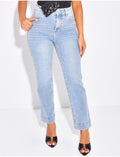 Jeans mom court bleu délavé