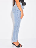 Jeans mom court bleu délavé