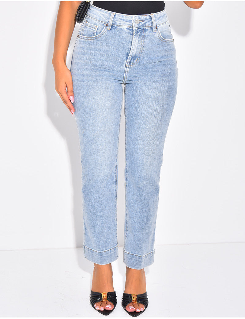 Jeans mom court bleu délavé