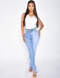 Jeans skinny taille haute bi-color à fentes