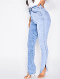 Jeans skinny taille haute bi-color à fentes