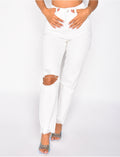 Jeans mom blanc effet destroy au genou