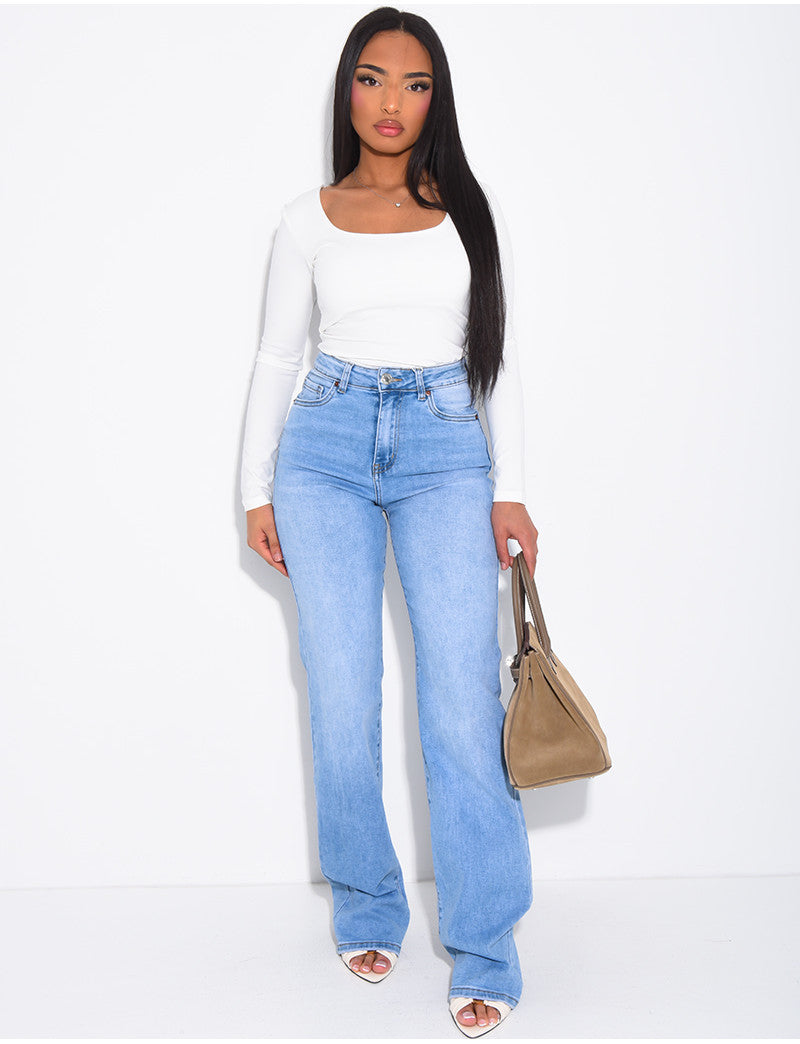 Jeans coupe droite taille haute stretchy