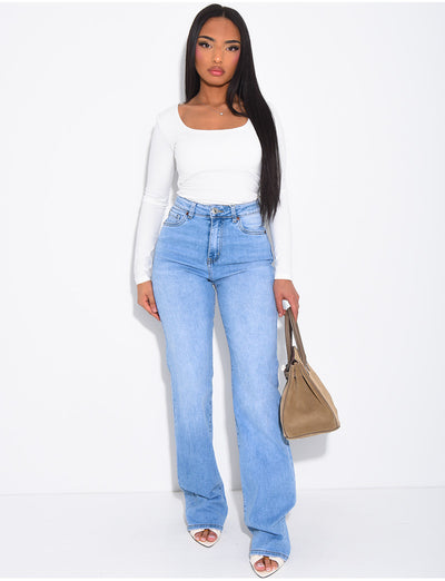 Jeans coupe droite taille haute stretchy