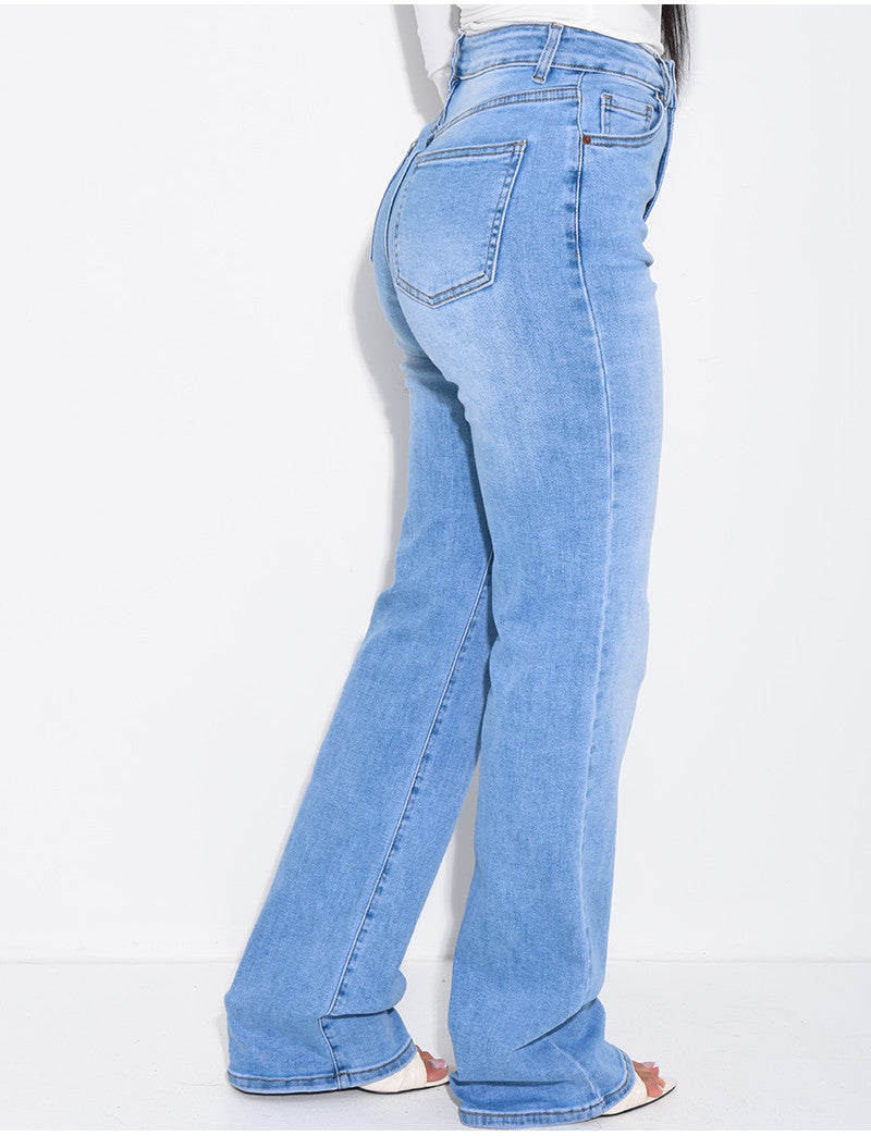 Jeans coupe droite taille haute stretchy