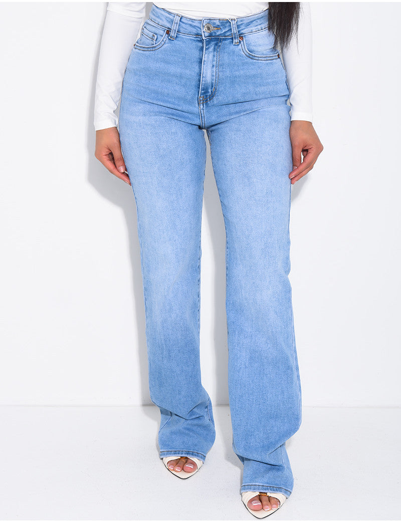 Jeans coupe droite taille haute stretchy