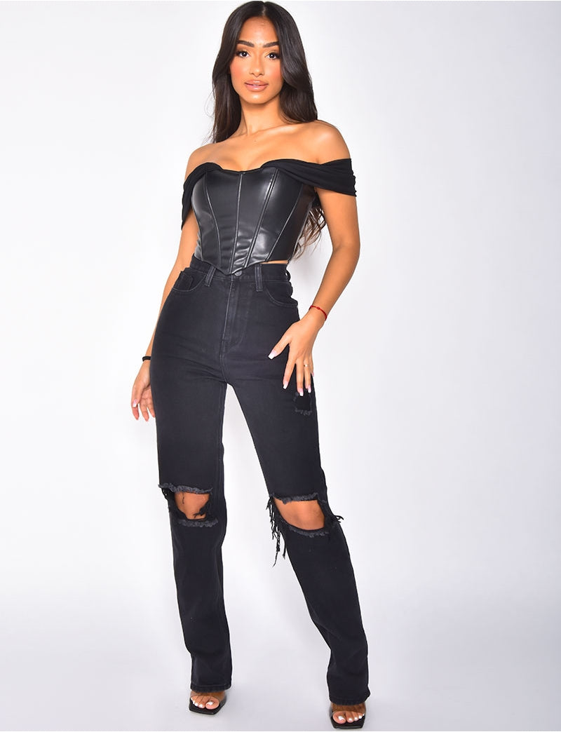 Jeans taille haute destroy
