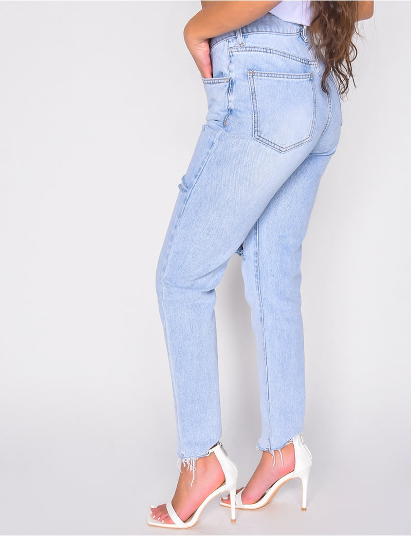 Jeans taille haute destroy