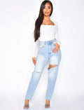 Jeans taille haute destroy