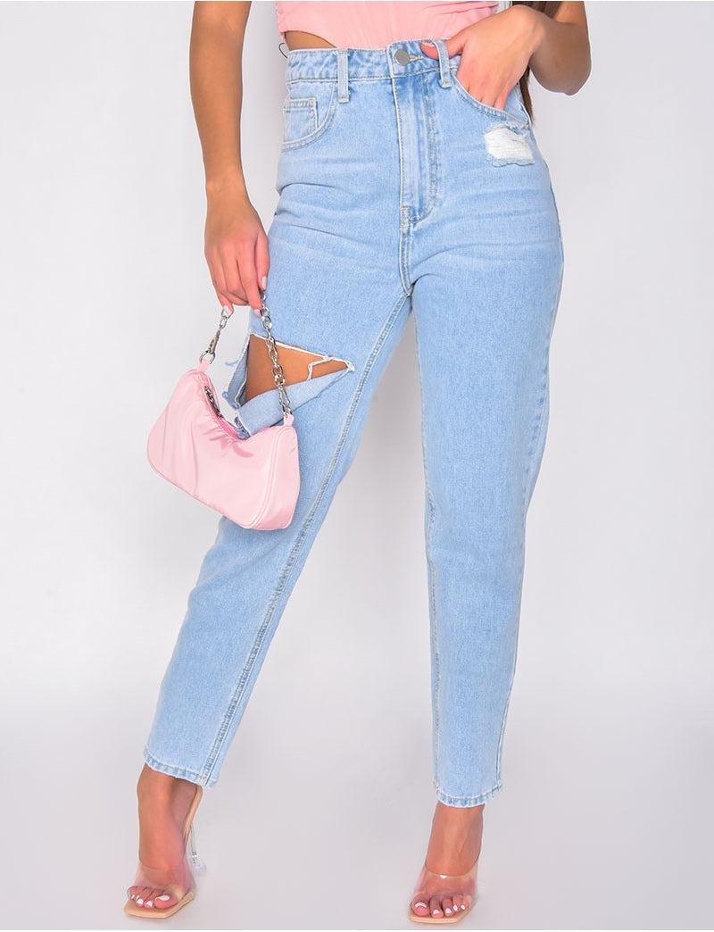 Jeans taille haute destroy