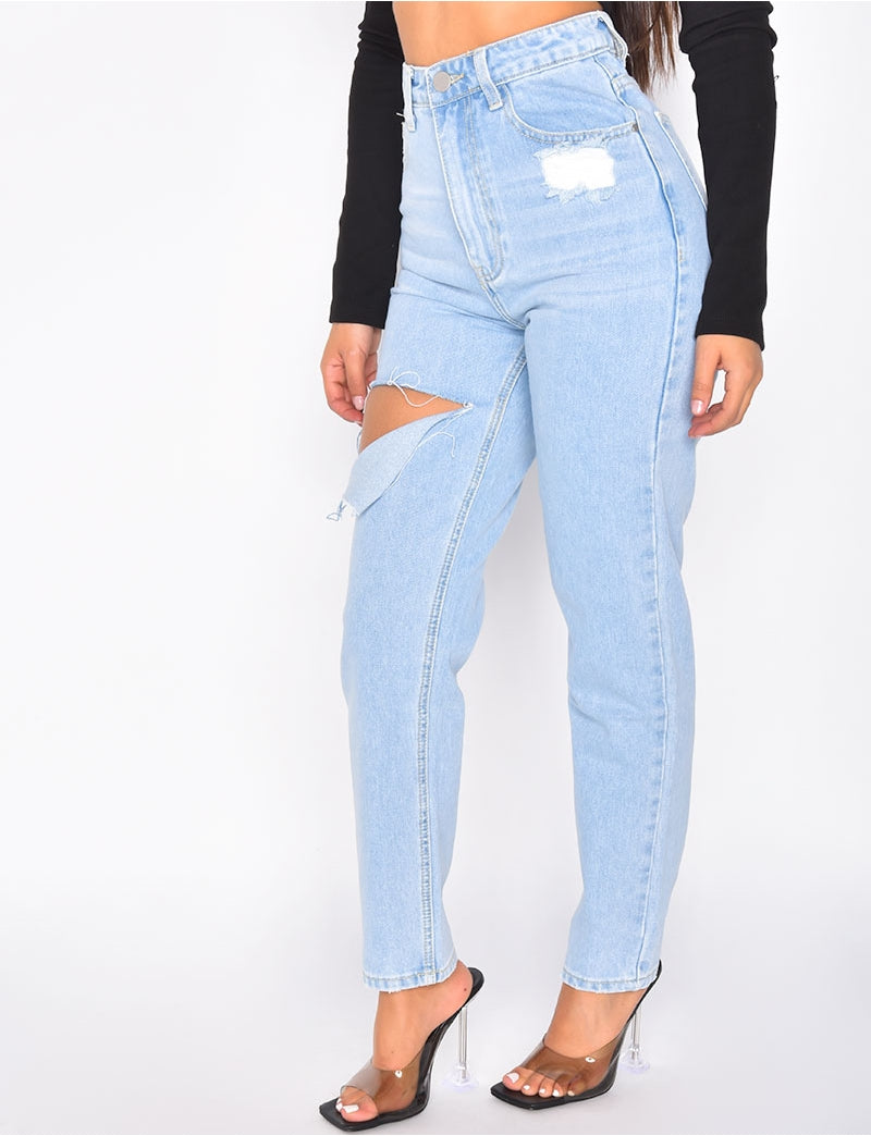 Jeans taille haute destroy