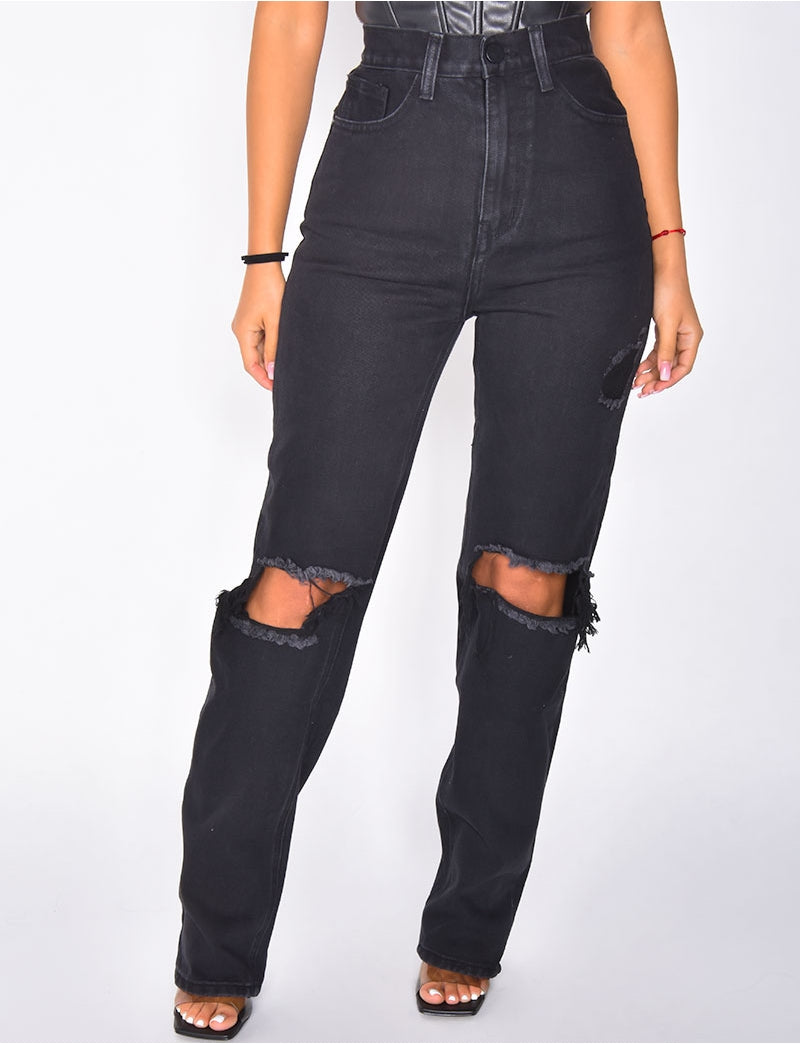 Jeans taille haute destroy