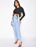 Jeans taille haute destroy
