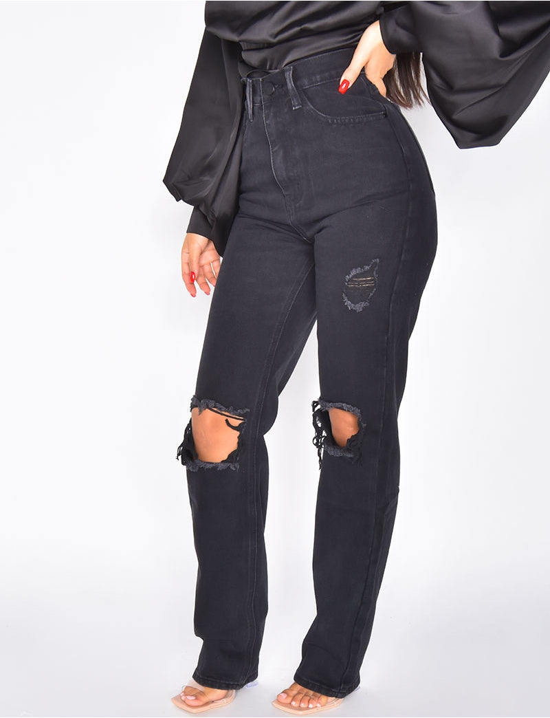 Jeans taille haute destroy