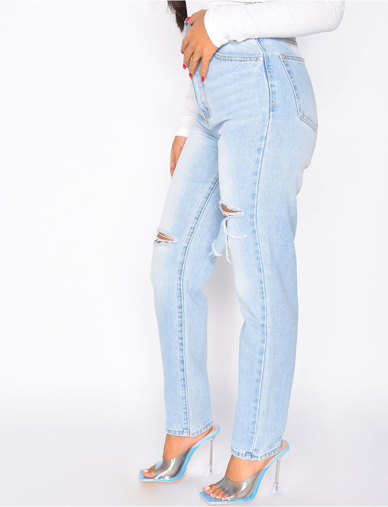 Jeans taille haute destroy