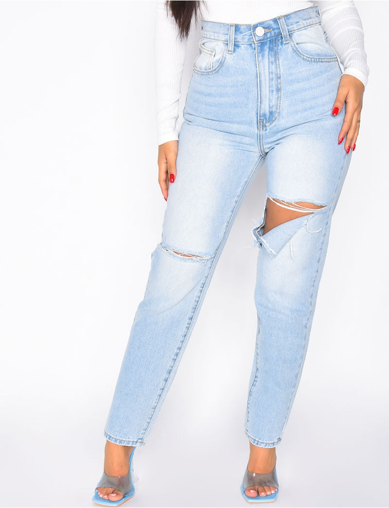 Jeans taille haute destroy