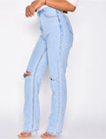 Jeans taille haute straight destroy