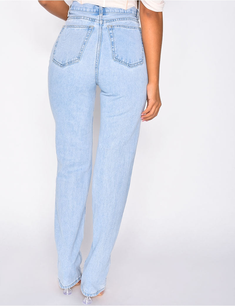 Jeans taille haute straight destroy