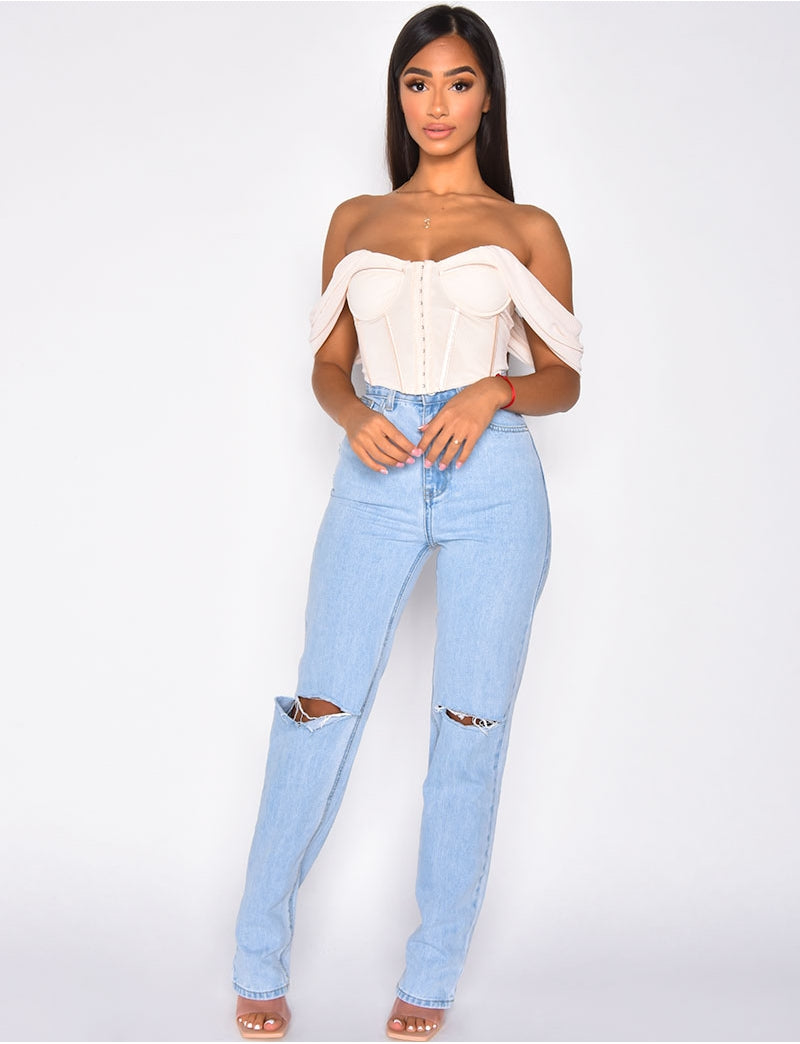 Jeans taille haute straight destroy