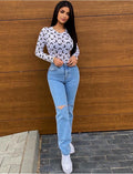 Jeans taille haute straight destroy