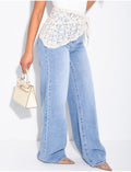 Jeans Wide Leg avec foulard en dentelle