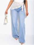 Jeans Wide Leg avec foulard en dentelle