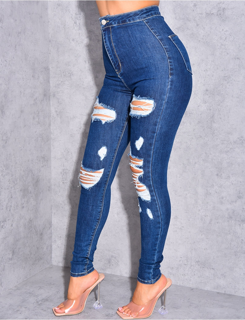 Jegging taille haute destroy