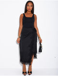 Jupe midi en satin et bordures en dentelle