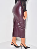 Jupe longue taille haute en similicuir vernis